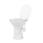Camco Premium Ceramic Camper/RV Toilet - Features Gravity Flush System w/Convenient Foot Pedal - Full-Sized Ergonomic Design w/18" Chair Height - Soft-Close Wood Seat & Lid - White (41710)