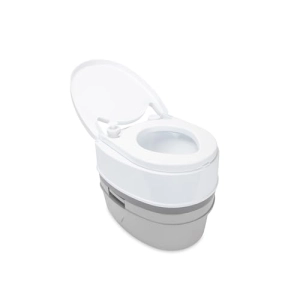 Camco Camper/RV Premium Travel Toilet - Features a 5.3-Gallon Detachable Holding Tank, Pump Flush Design & Spring-Loaded Latch (41544)