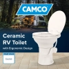 Image for Camco Premium Ceramic Camper/RV Toilet - Features Gravity Flush System w/Convenient Foot Pedal - Full-Sized Ergonomic Design w/18" Chair Height - Soft-Close Wood Seat & Lid - Bone (41715)