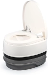 Image for Camco Premium Portable Travel Toilet - 2.6 gallon - Three Directional Flush and Swivel Dumping Elbow (41535)